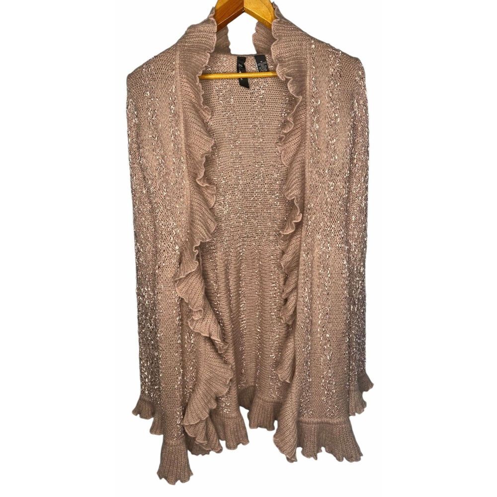 BKE Buckle cardigan women's size M blush pink ruffled open front long sleeve